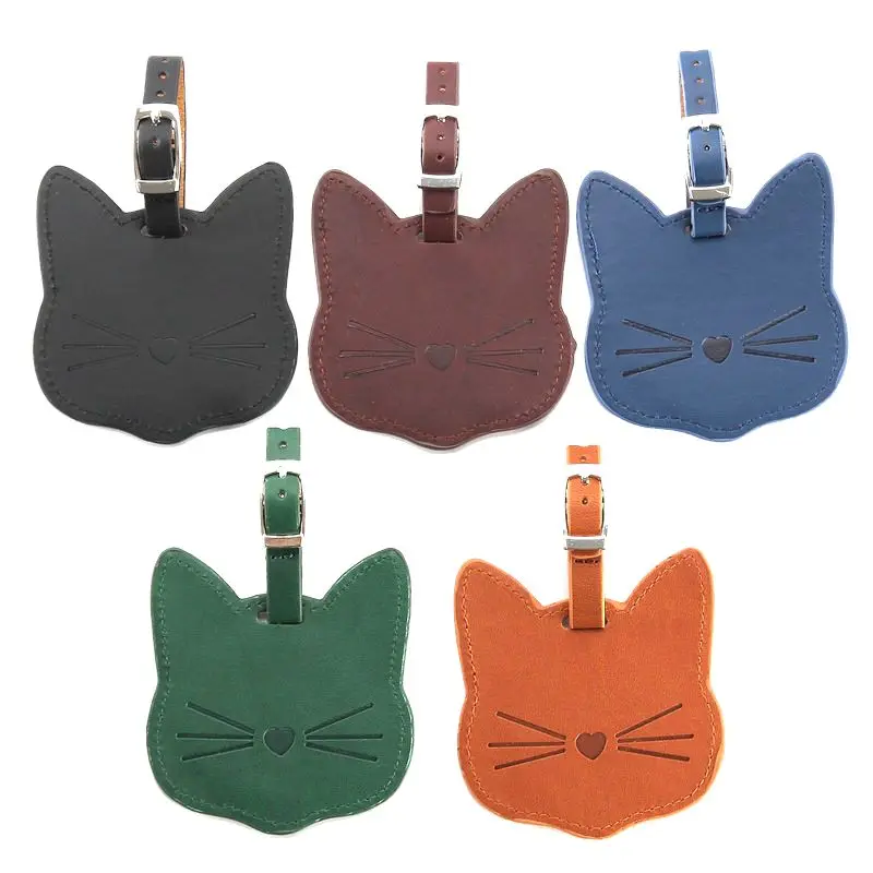 Cute Cat Travel Luggage Suitcase Label ID Tag PU Leather for Baggage Bag 1 Piece