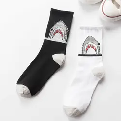 Унисекс повседневные хлопковые носки с рисунком акулы модные хип-хоп стильные новые женские носки скейтборд спортивные корейские