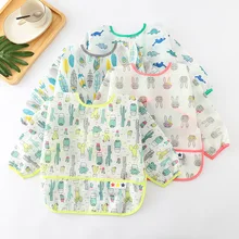 Нагрудники милые Мультяшные детские нагрудники водонепроницаемые младенческие едят детей рисунок передник с длинными рукавами ребенка самостоятельного кормления нагрудник