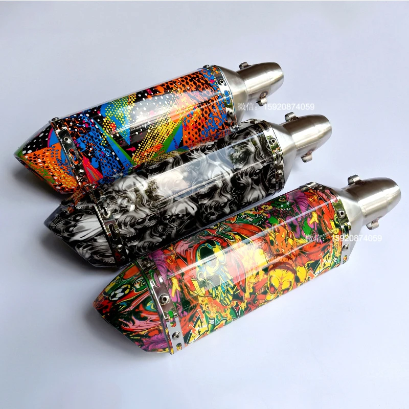

51mm Motorcycle Printing Pattern Exhaust Pipe Muffler with DB Killer Hexagonal Stainless Steel Exhaust Pipe For YAMAHA Kawasaki
