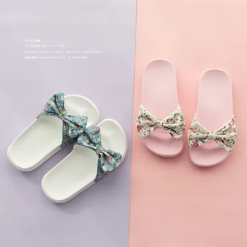 

Princess Girls Summer Slippers with Silk Bowtie Cute Cartoon Slippers for Kids 2019 Children Pink Slippers Flowers Bear Elephant