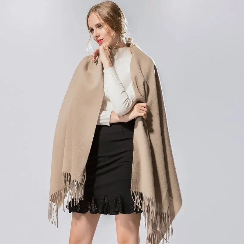 US $23.05 100 Pure Wool 20070cm Long Tassels Pashmina Shawls Colors Women Big Scarves Soft Long Scarf Wool Solid Winter Shawls Scarves