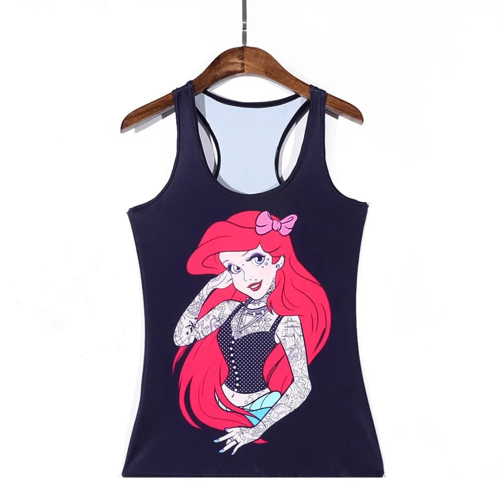 

2018 Hot summer tank tops women Mermaid 3D Red hair girl printing vest Women casual stretch sheath slim sexy vest girl clothing