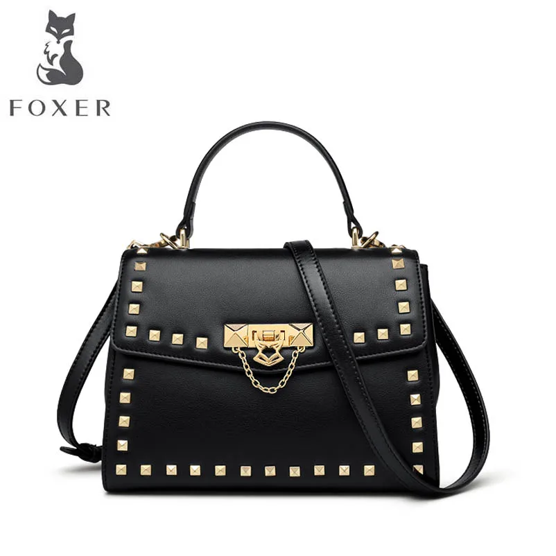 

FOXER 2018 New women leather bag fashion luxury schoudertas dames famous brand designer shoulder bag Handbags Rivet bag