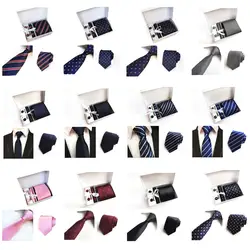 Мужской Бизнес широкий галстук платок запонки зажимы для галстука набор с коробкой HZTIE0342