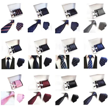 

Men’s Business Wide Necktie Handkerchief Cufflinks Tie Clips Set With Box HZTIE0342