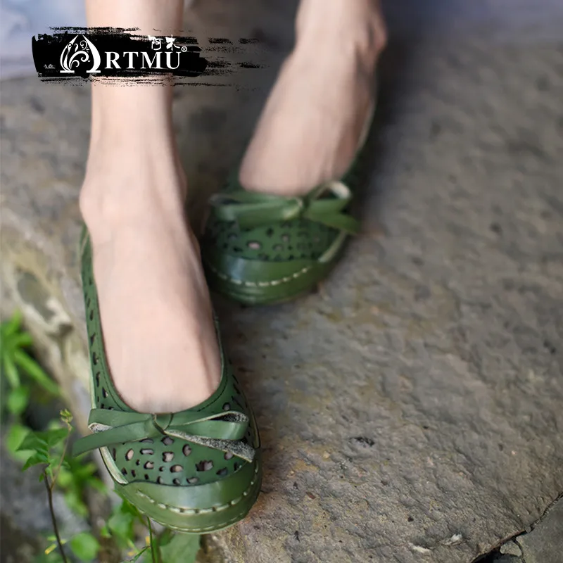 

Artmu Casual Women's Shoes Genuine Leather Shoes Woman Loafers Slip On Female Flats Hollow Out Ladies Footwear zapatos mujer