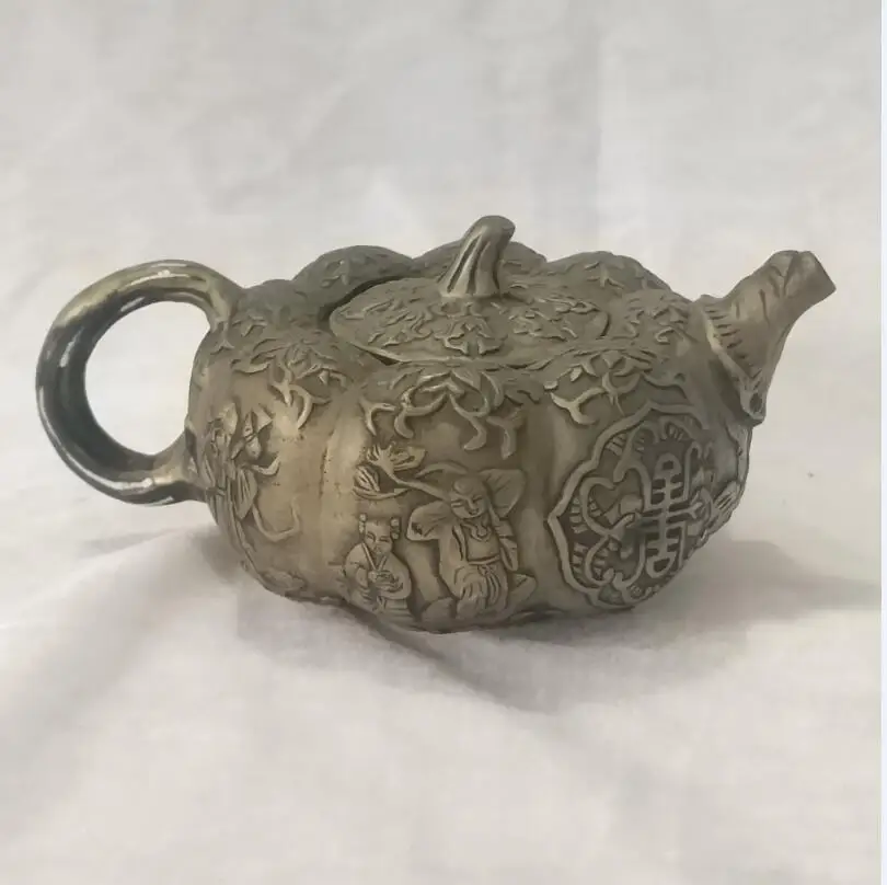 

Collection Tibet silver carving Eight Immortals teapot ,home decoration antique Metal teapot