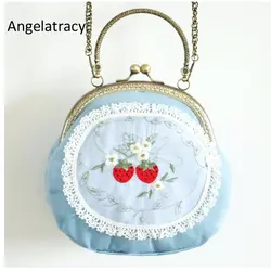 Angelatcracy Милая Клубничная Сумочка фрукты застежка сумки Синяя Женская сумка кружева двухсторонний вышитый клатч мини кошелек телефон сумка