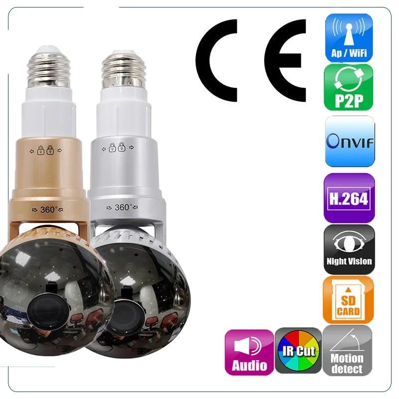 

IB-185YM Bulb WiFi HD 960P P2P IP Network Camera 2.8mm Lens with Mirror Cove Yellow Light Built-in Two Way Speaker Night Vision