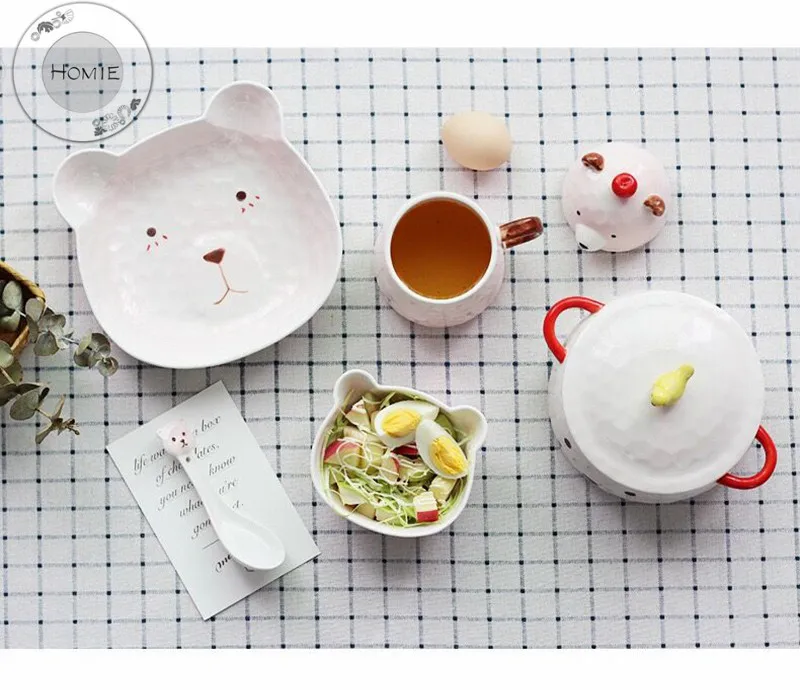 HOMIE Ceramic Cartoon Bear style Dishes Plate Fruit Salad Bowl Tableware Home Party Decor Dining Supplies Children's bowl gift17