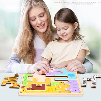 

Multicolor Cartoon Animals Vehicle Wood Puzzles Toys For Children Intelligence Development Baby Early Educational Jigsaw Toys