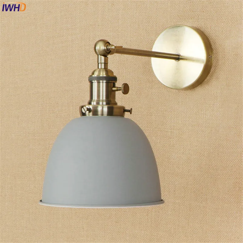 Günstige IWHD Messing Grau Edison LED Wand Lampe Neben Wandlampen E27 4W Treppen Licht Vintage Arm Wandleuchter Applique Murale leuchte