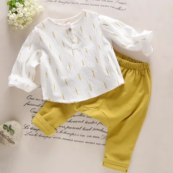 

Children's Sets Autumn New Baby Boy Cotton Ramie T Shirt + Pants Set Casual Kids Clothing Long Sleeve 2-7years