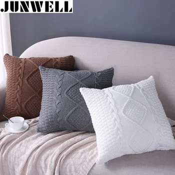 

Junwell Acrylic Knitted Cushion Twist Throw Pillow Sofa Office Back Braided Cushion Coussin Cojines Decorative 45x45cm Square