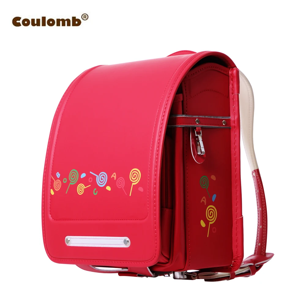 

Coulomb Children Character Backpack Girls Candy School Bags PU Red&Pink Randoseru Orthopedic Capacity Kids Bookbag Cute Backpack