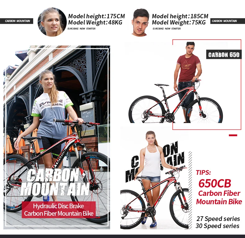 Top EUROBIKE 27.5 Inches Carbon Fiber Mountain Bikes Dual Hydraulic Disc Brake Shock Fork 0