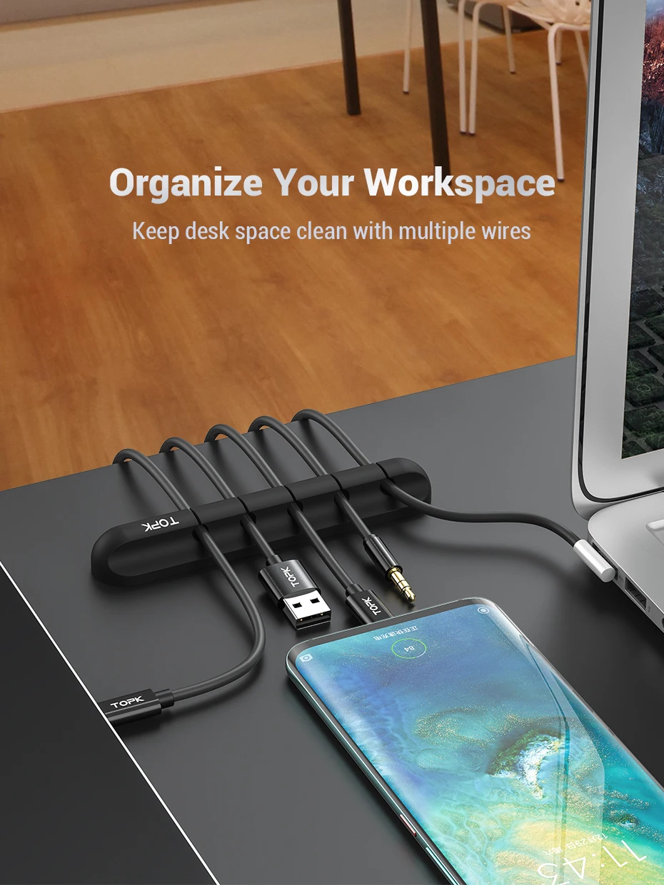 TOPK Cable Organizer силиконовый USB Cable Winder Настольный аккуратный зажим для управления держатель кабеля для мыши провод для наушников