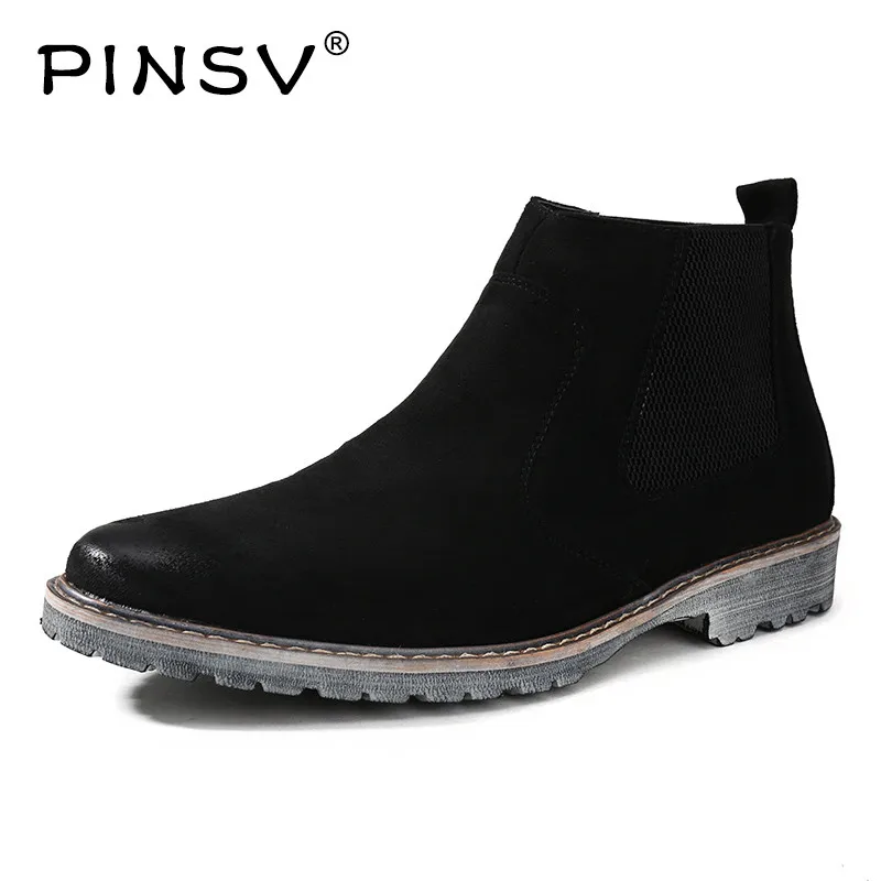 

PINSV 2018 Autumn Men Chelsea Boots Slip-On Men Ankle Boots Round Toe Men Leather Casual Footwear botas masculina bota