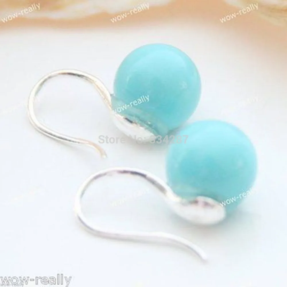 

New 8MM Blue Shell Pearls Beads Sterling Silver Hook Earrings Eardrop