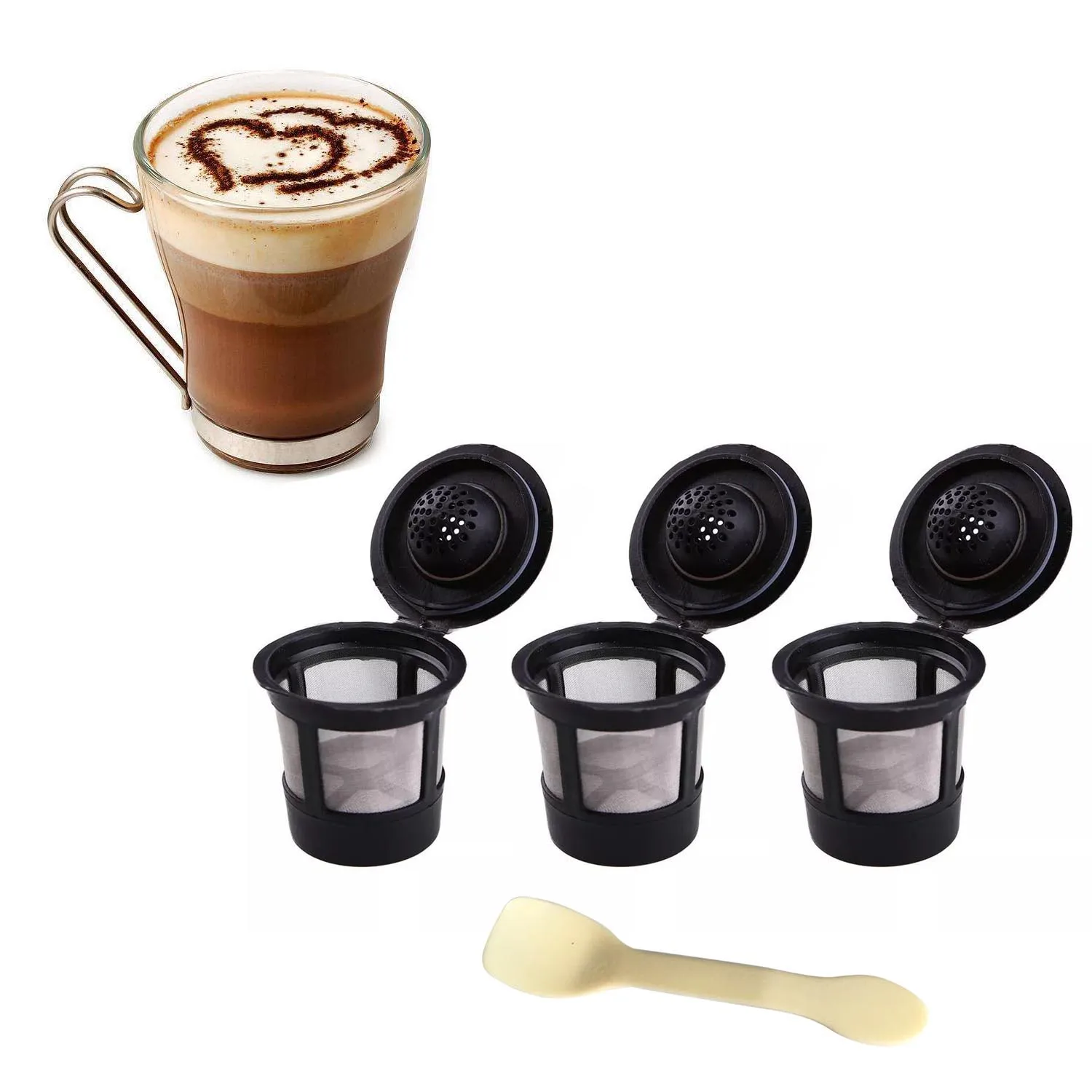 Behogar 3pcs Refillable Reusable Coffee Pod Tea Filters with 1pcs Scoop