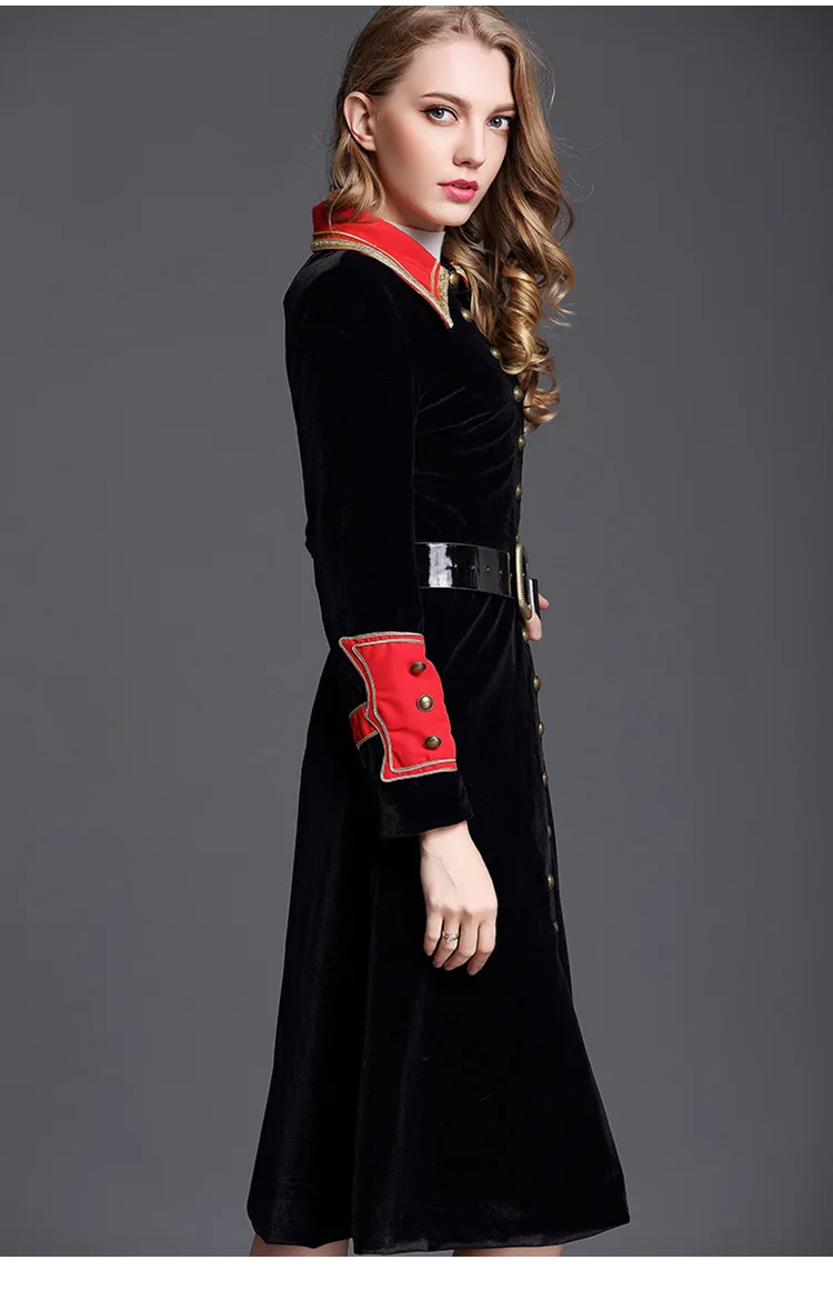 Зимнее дизайнерское винтажное элегантное женское длинное пальто с воротником, черное бархатное длинное пальто, плотное теплое пальто, верхняя одежда