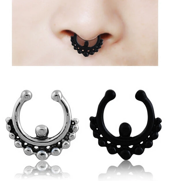 Punk Retro Septum Clicker Fake Piercing Helix Nose Piercing Clip Ring Earring Nose Ring Body