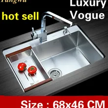 Ручная раковина одинарная мойка овощей для дома, 304 нержавеющая сталь, большая горячая Распродажа, 68x46 см