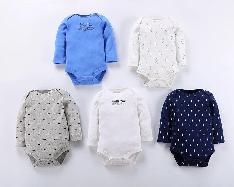 

0-24M 5pcs Cartoon Long Sleeved Baby Boy Rompers Newborn Baby Boy Clothes Triangle Rompers Striped Baby Rompers ROBG040631567