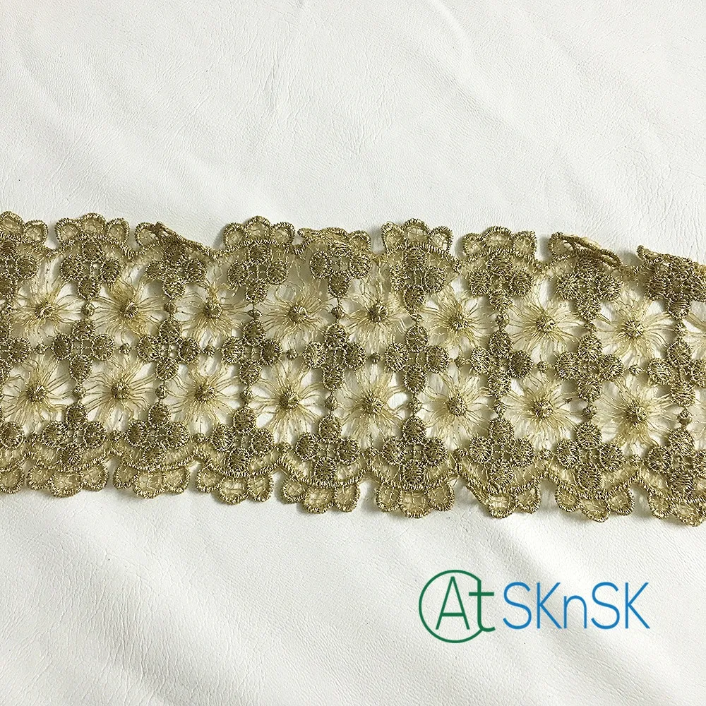 Новые lace300 двор/lot 9 см Ширина DIY Женщины платье кружевной отделкой африканский гипюр золотой цветок вышитые кружева лента DHL