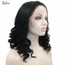 Sylvia черный ящик оплетенные Парики Для Леди высокотемпературное волокно Синтетические Кружева передние парики натуральный короткий парик с косами половина ручной работы