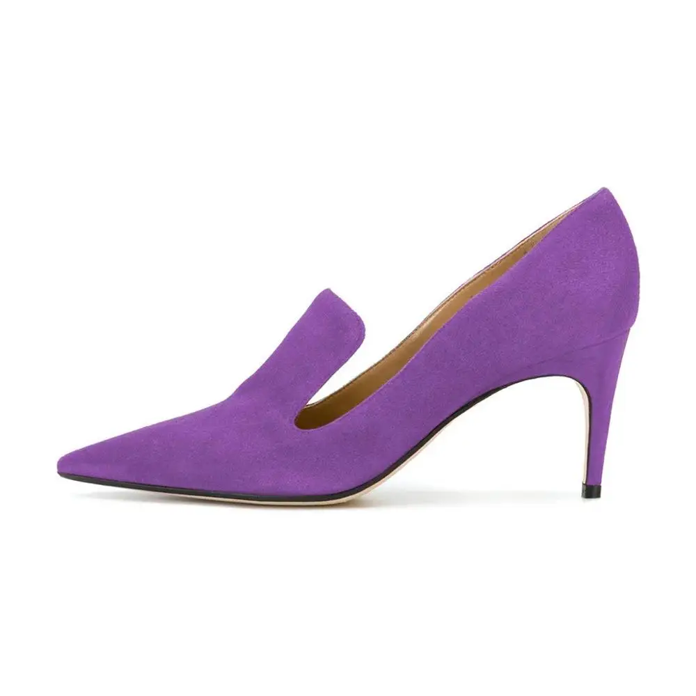 Kmeioo/новые стильные офисные туфли на каблуке с острым носком, на высоком каблуке, без шнуровки, на шпильках, сандалии на тонком каблуке Женская Базовая обувь - Цвет: Purple-Suede