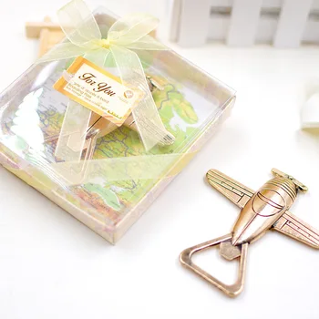 

50pcs/lot+Vintage Gold Airplane Bottle Opener Destination Wedding Favors Party Giveaway For Guest