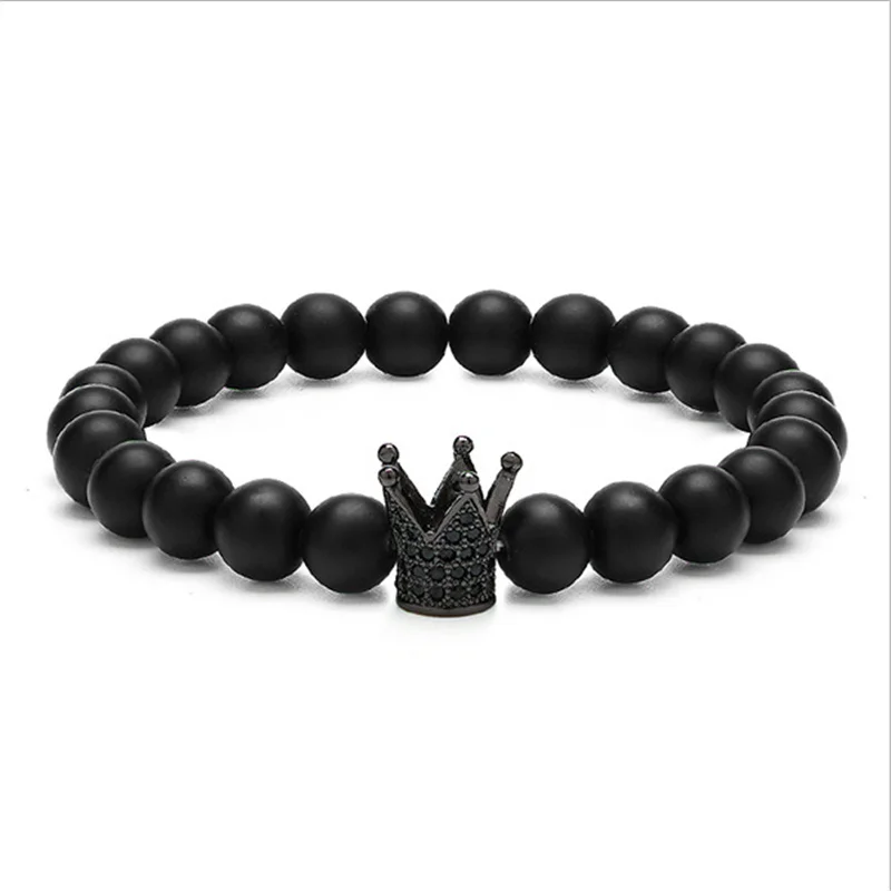 

Hot Trendy Lava Stone Pave CZ Imperial Crown And Helmet Charm Bracelet For Men Or Women Bracelets Jewelry Gifts Pulseira Hombres