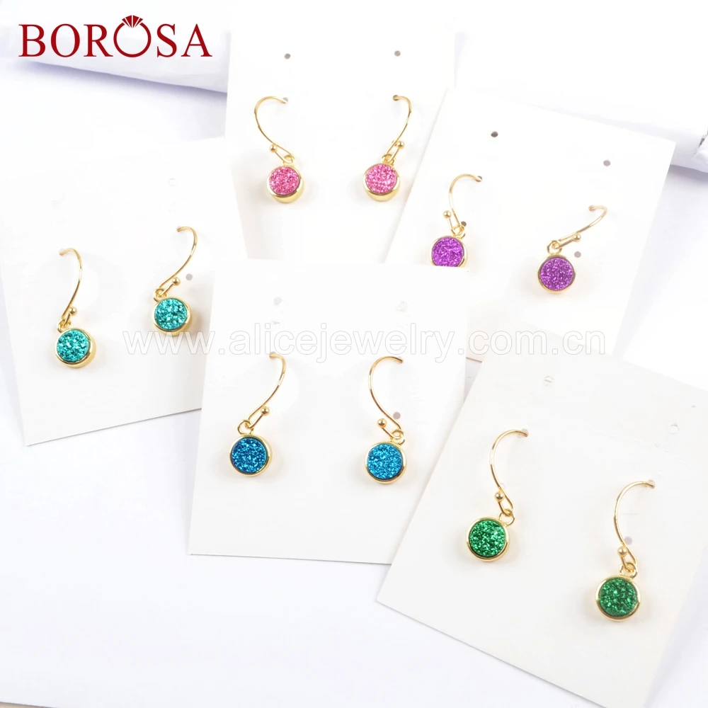 Круглые серьги подвески BOROSA 5 пар 9 мм из натурального агата|Серьги-подвески| |