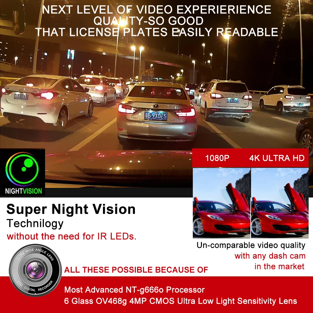  YANTU 4K Dash Camera 2160P with 1080P Rear Cam Built in GPS tracker WDR Night Vision Novatek96663 C - 32903779537