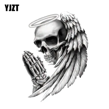 

YJZT 9.5CM*12.7CM Personality ANGEL OF DEATH SKULL Car Sticker Motorcycle Decal PVC 6-0143