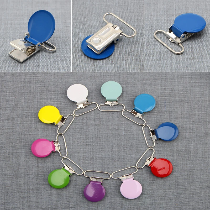 

25mm Baby Infant Round Metal Clip Pacifier Alloy Mix Colors 10Pcs