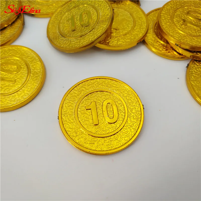 100pcs gold plated plastic 10 yuan face pirate gold coins props coins children's toys gold coins