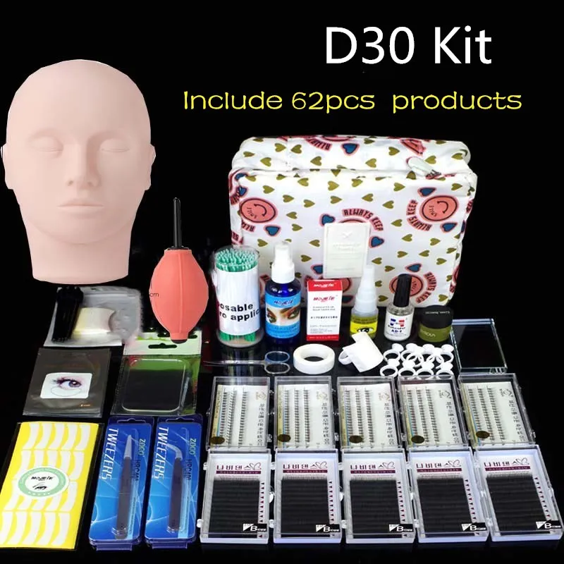 Pro Training Eyelashes kit False Eyelash Extension Grafting Practice Curl Glue Tweezer Tools Set Bag For Eye Lash Graft bag D30 Pro Training Eyelashes kit False Eyelash Extension Grafting Practice Curl Glue Tweezer Tools Set Bag For Eye Lash Graft bag D30