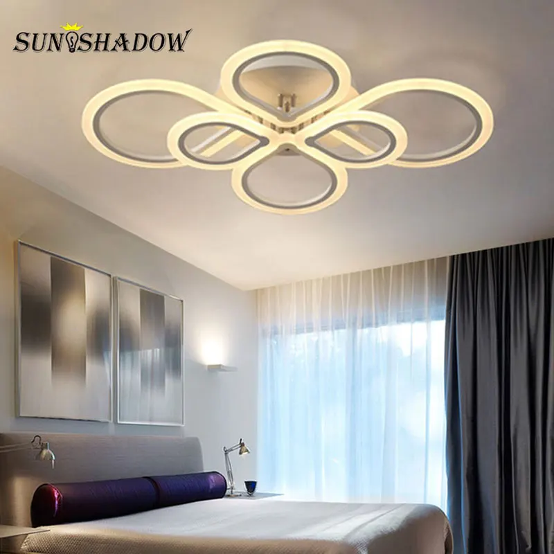 Kaufen Ringe Moderne Led deckenleuchte Für wohnzimmer Schlafzimmer Leuchten Schwarz   Weiß Acryl Oberfläche Montiert Kronleuchter Decke Lampen