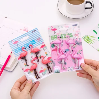 4pcs/lot kawaii Flamingo eraser school office rubber eraser Collection decoration child a reward gift Pencil correction supplies kawaii cartoon hello kitty donut pencil eraser office school correct supplies child writing drawing correction rubber gift