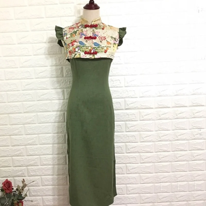 Китайское традиционное платье Чонсам Шанхай Тан цветочный мыс комплект из 2 предметов Ретро Халат Винтаж Femme сексуальное восточное платье TA1442