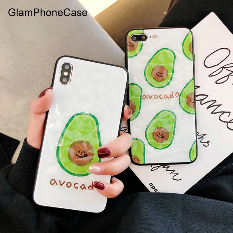 

GlamPhoneCase Cute Avocado Phone Case for iPhone XS Max XR XS X 8plus 8 7plus 7 6S/6 Plus Diamond Pattern Back Cover Case Capa