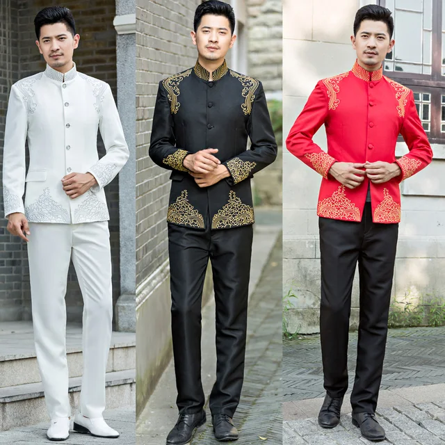 Chinese tunic suit male performance wear set groom chinese style formal