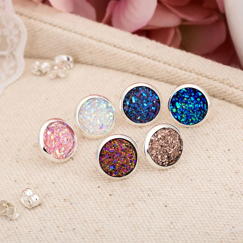Магазин Crazy Fly 2018 Модные женские серьги Drusy Druzy натуральный Druse серебряные для