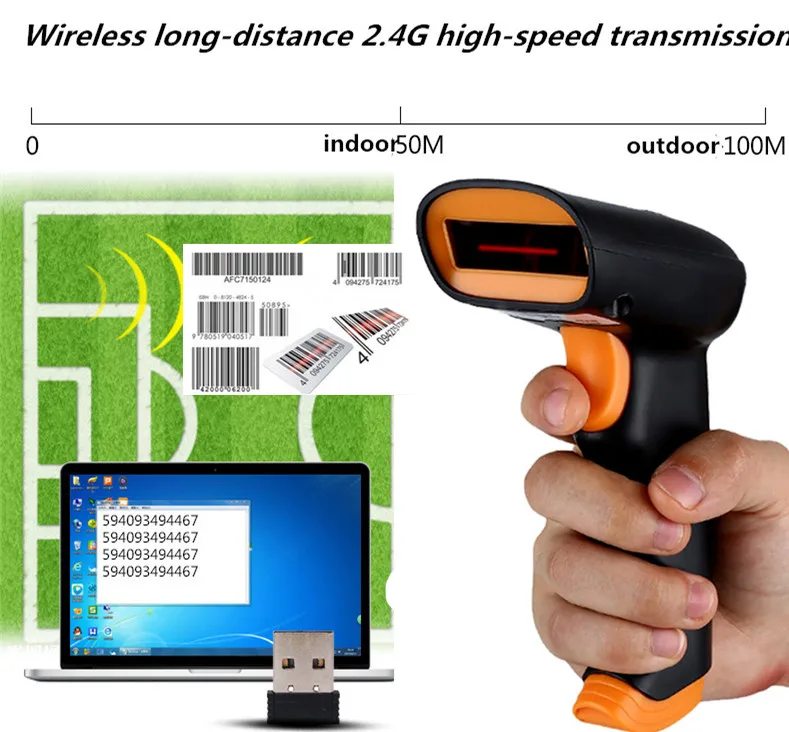 

NEW upgrade Wireless Barcode Scanner 2000mAh Bar Code Reader 2.4G up to 50m Laser Barcode Scanner Wireless/Wired For Windows PC