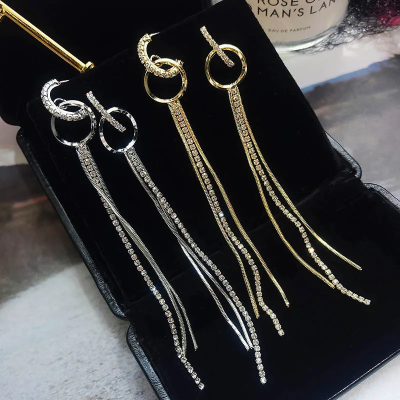 

Elegant Long Tassel Crystal Drop Earrings For Women Simple Circle Dangle Earring Boucle D'oreille Femme Jewelry A303