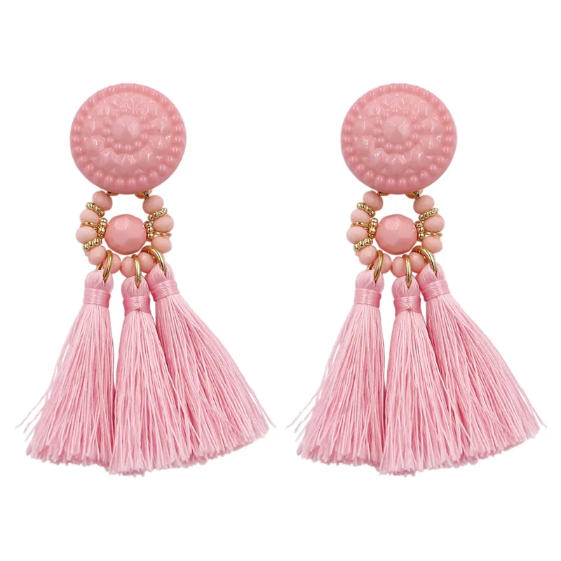 

Black/Green Multi color Tassel Earrings Small Long Fabric Bohemia Earring For Women Statement Beaded Earing Summer Jewelry 2019
