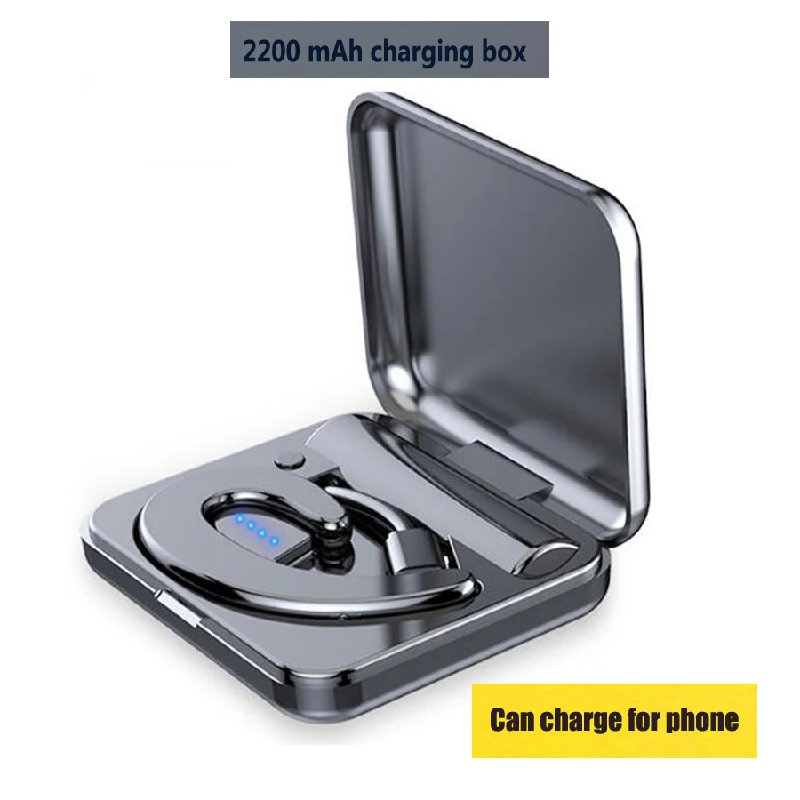 

New Wireless Earphone Bluetooth Headphone With Mic 2200mAh Charging box Single Blutooth Headset For Phone iPhone Xiaomi Sport
